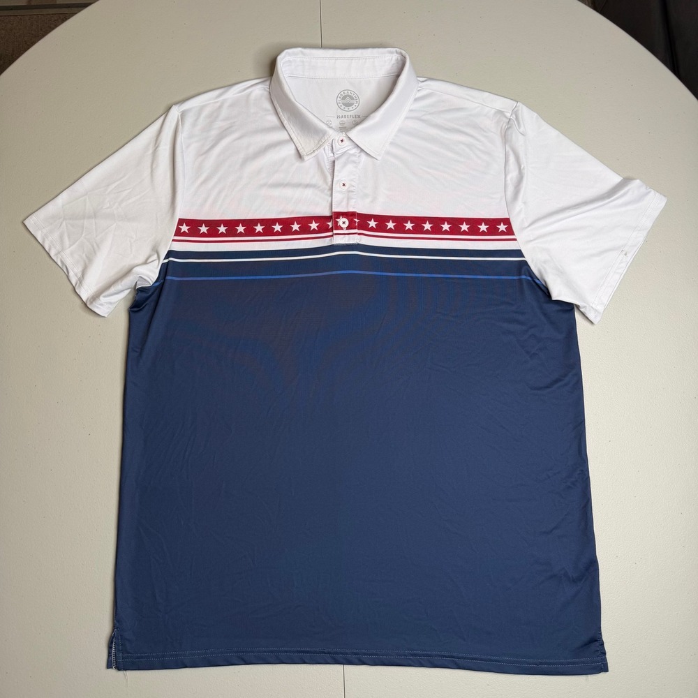 Flag & Anthem MadeFlex Mens Large Golf Polo Shirt Americana Stars Navy White Red